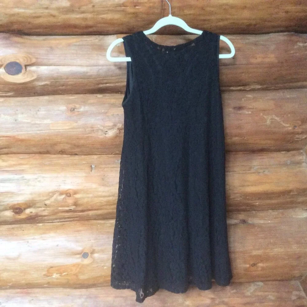 Modbe Black Floral Lace & Semi Sheer Mesh Classic Swing Lined Dress Size Medium - Picture 4 of 4